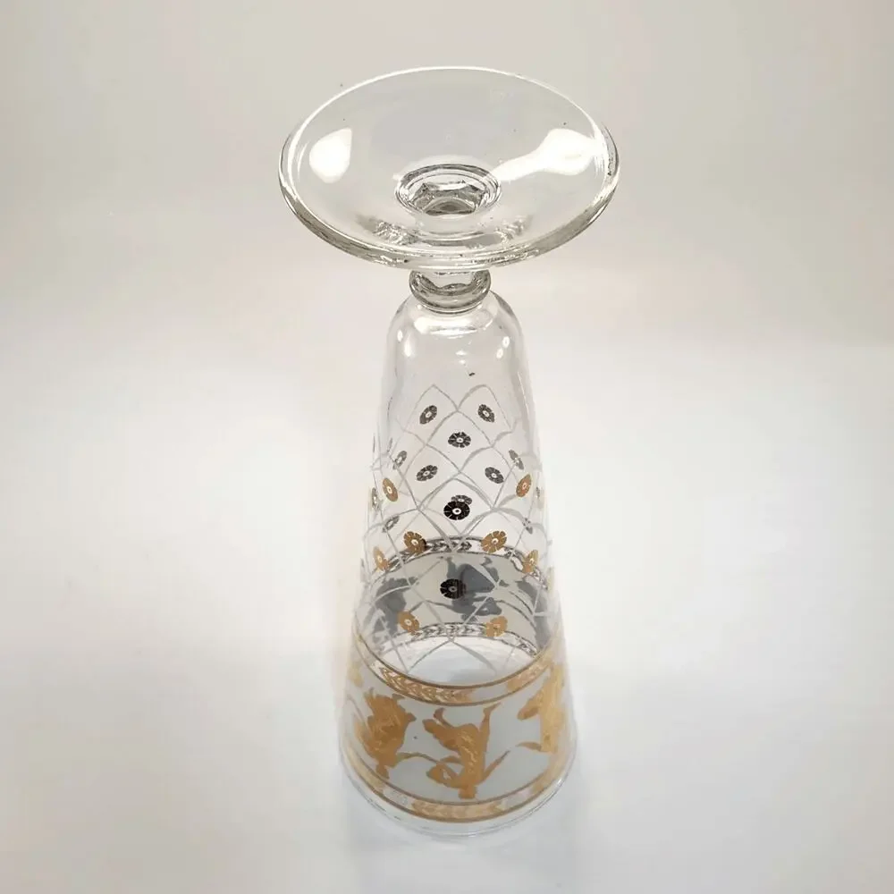 Set of 4 Vintage Aldon Greek Goddess Gold Atomic Barware Pilsner Glasses | MCM